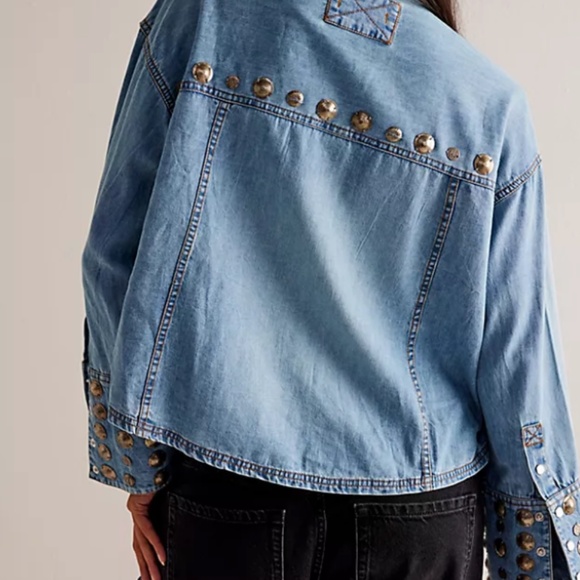 We The Free Blue Button Down Shirt with Gold Accents - Picture 3 of 8